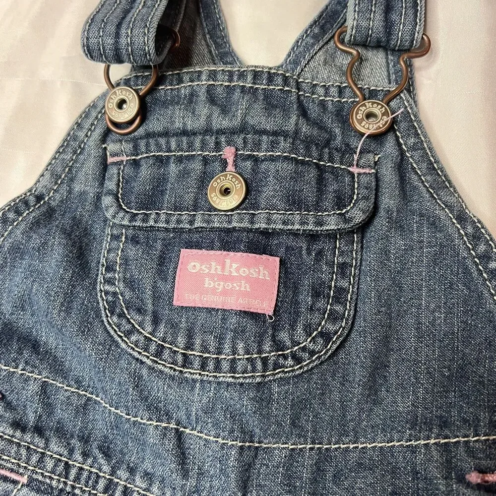 Oshkosh B'Gosh Blue Pink Jean Denim Overalls 12 Months Baby Toddler Fall Autumn